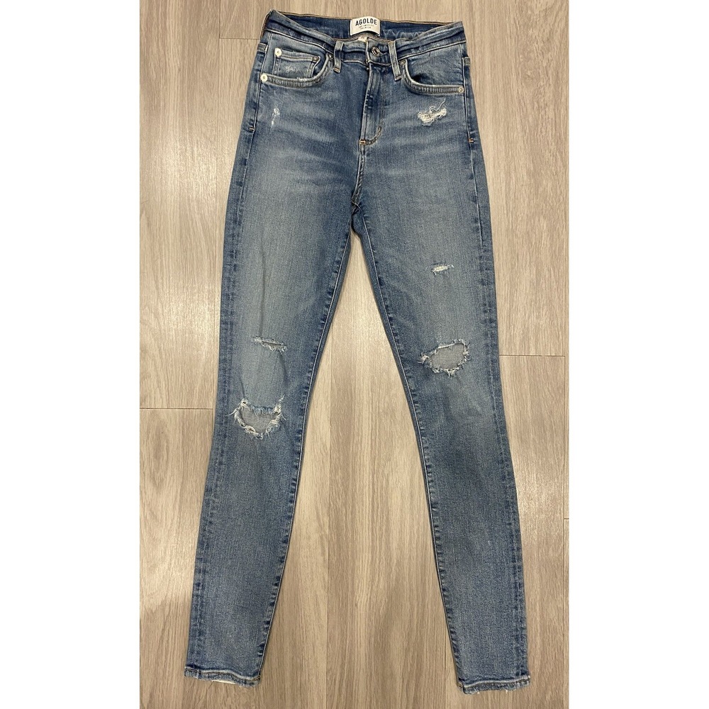 Agolde Jeans Women Size 25 25x29 Distressed Zip Fly High Waist Blue Denim Turkey